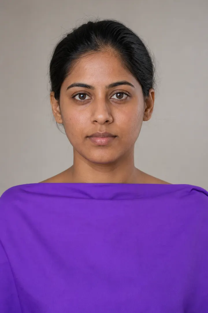 Illustration portrait: a woman draped in bright violet, a color of the Bright Winter palette.