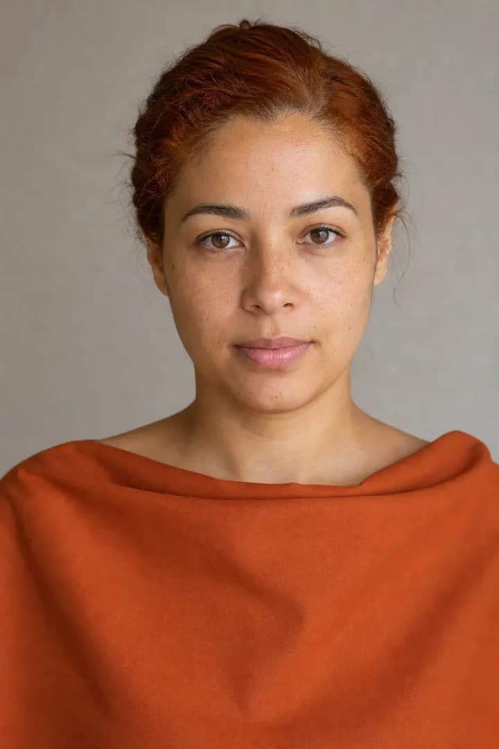 Illustration portrait: a woman draped in burnt orange, a color of the Warm Autumn palette.